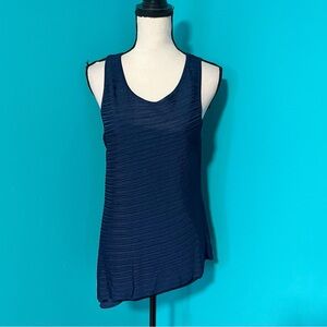 White House Black Market WHBM M Navy Blue Sleeveless Asymmetrical Tunic Top